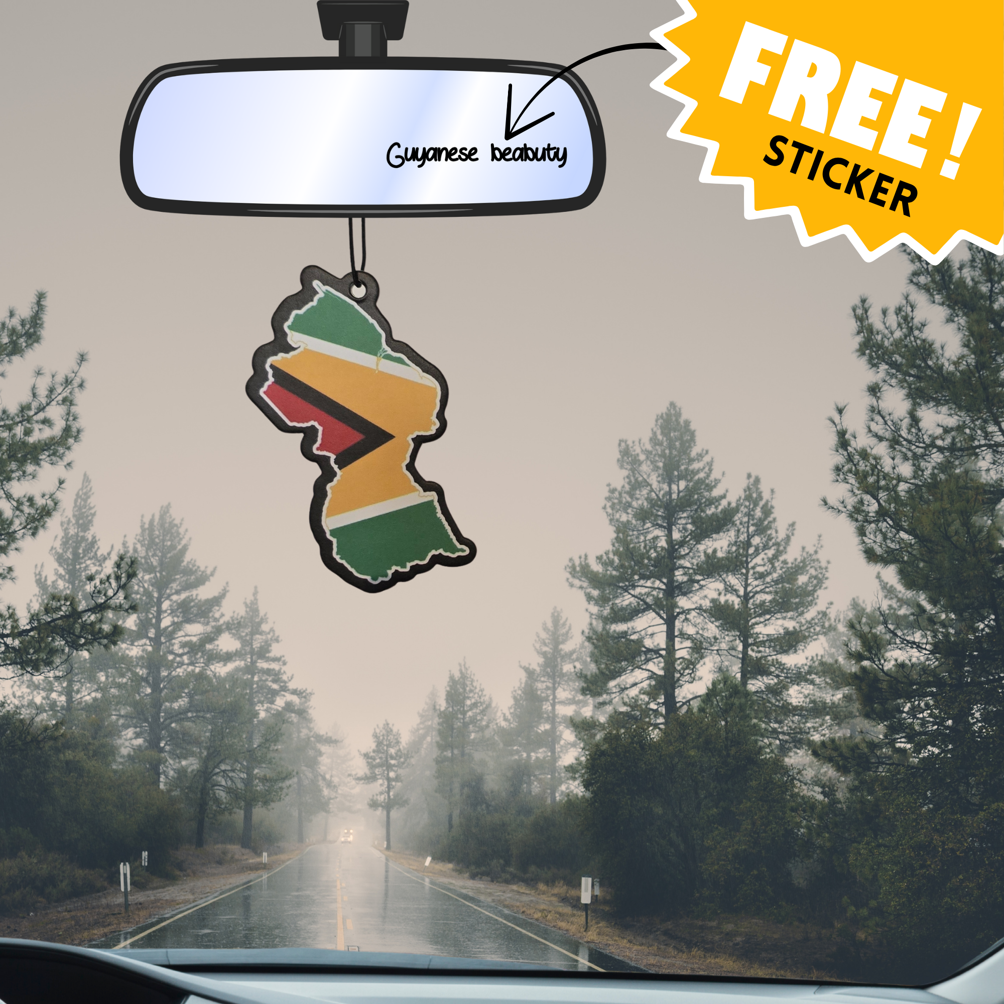 🇬🇾 coconut scented Guyana Car Freshener + free sticker