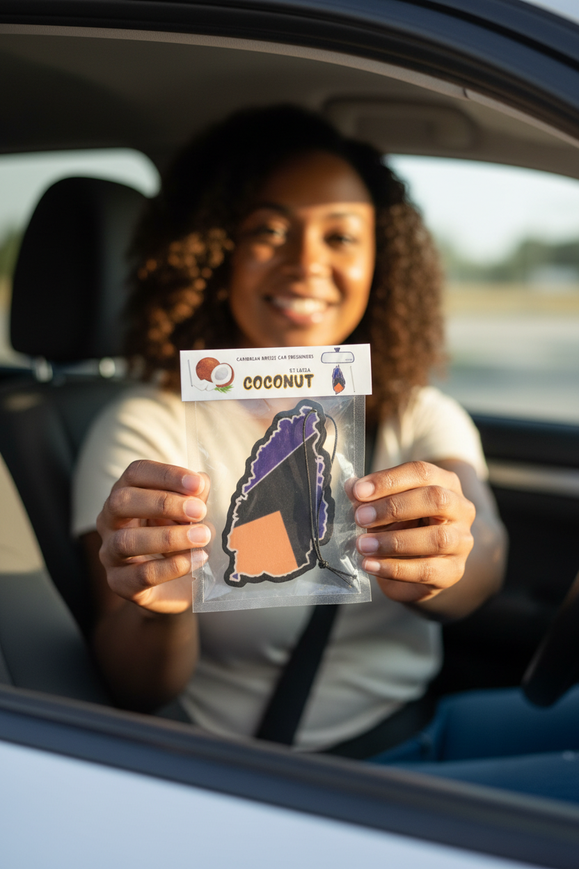 🇱🇨Coconut scented  st.lucian  Car Freshener free sticker